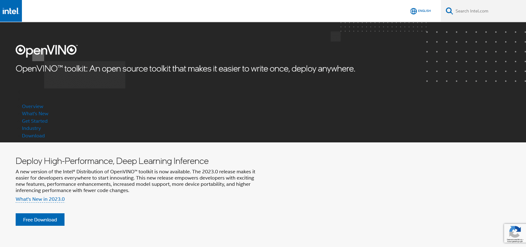 Screenshot of Intel OpenVINO Toolkit Website
