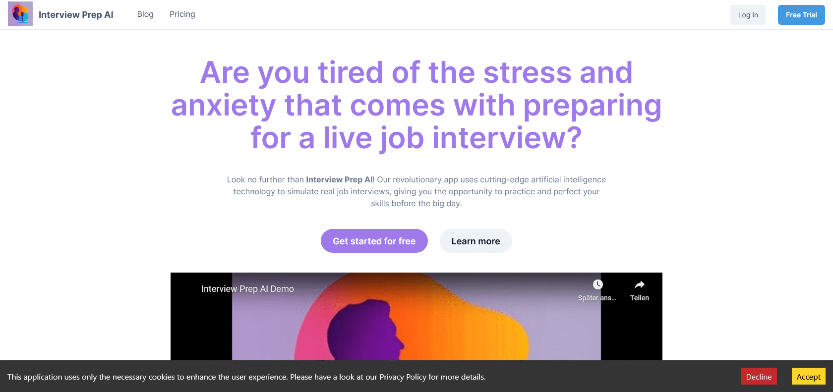 Screenshot of Interview Prep AI Website