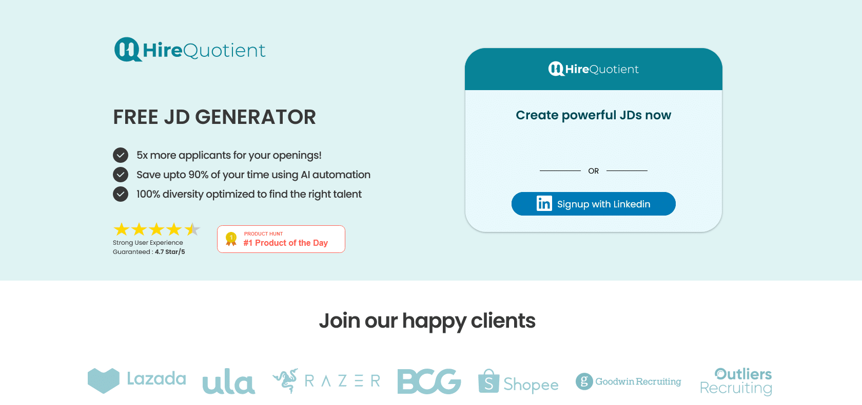 Screenshot of JD Generator Website