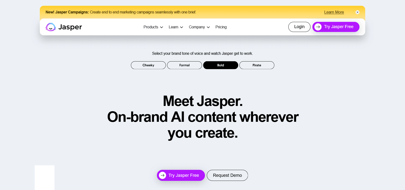 Screenshot of Jasper AI Website