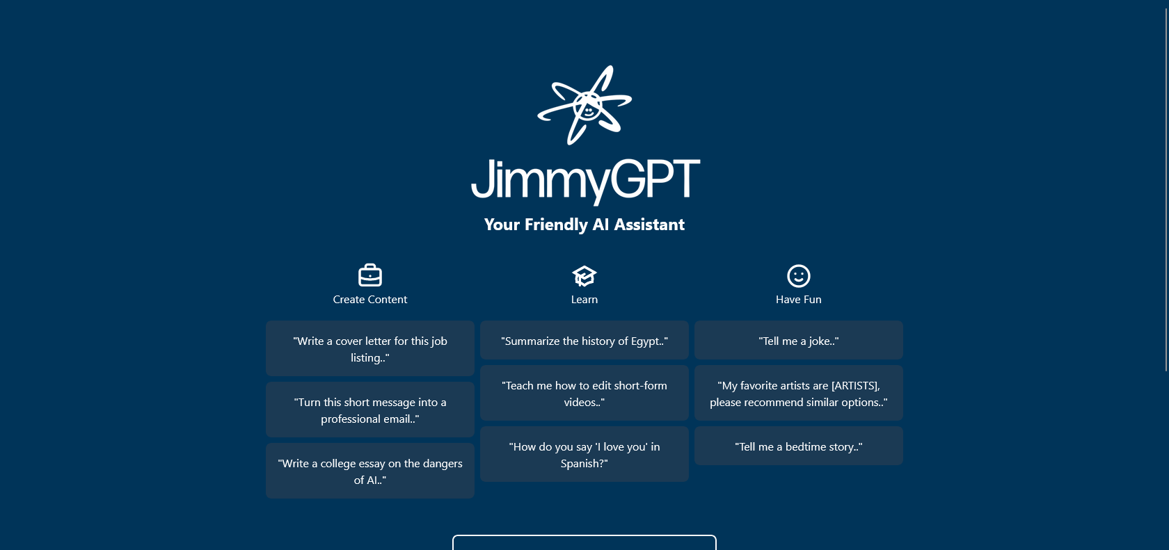 Screenshot of JimmyGPT Website