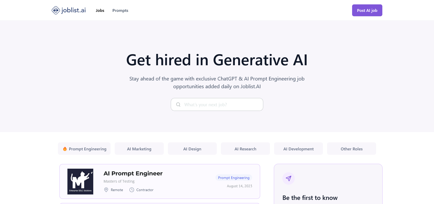 Screenshot of Joblist.AI Website