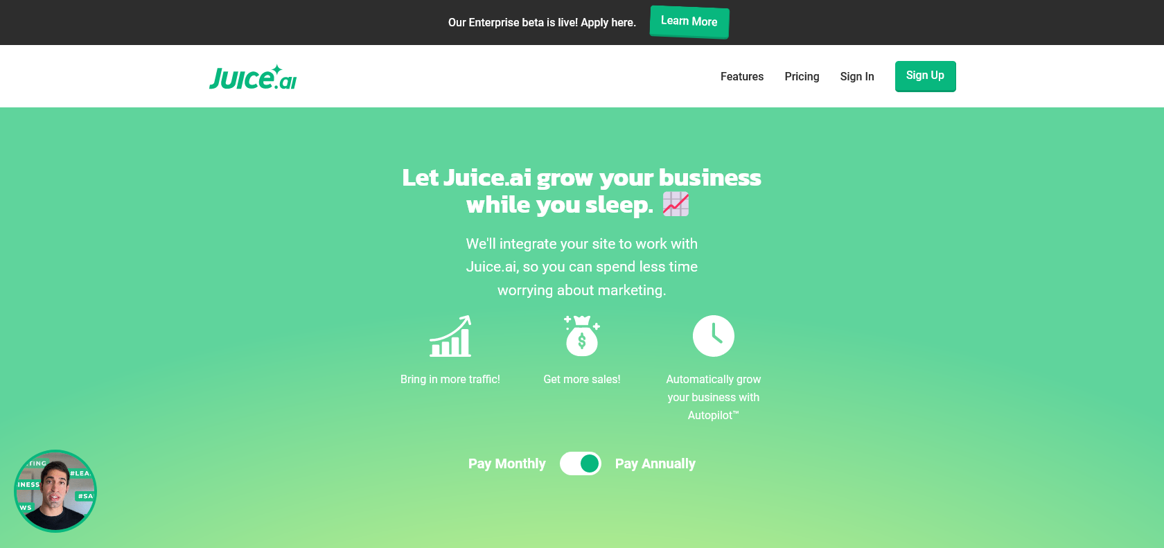 Screenshot of Juice.ai Website