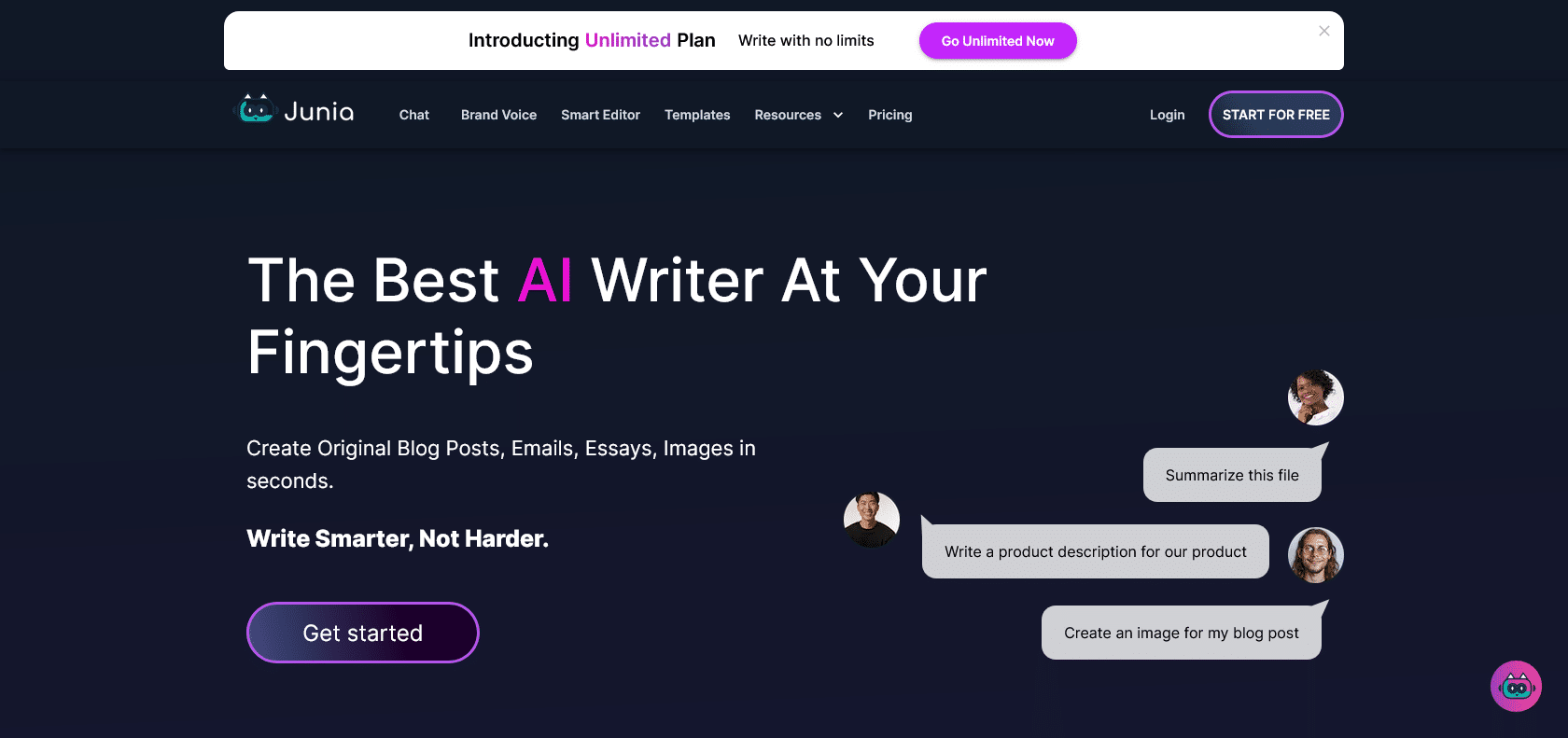 Screenshot of Junia.AI Website