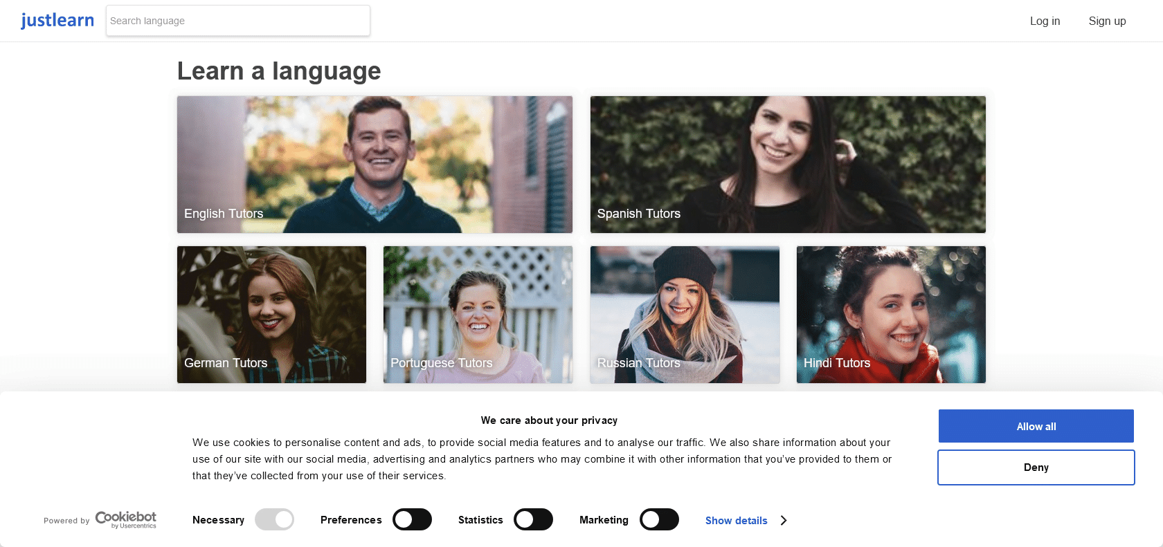 Screenshot of JustLearn Website