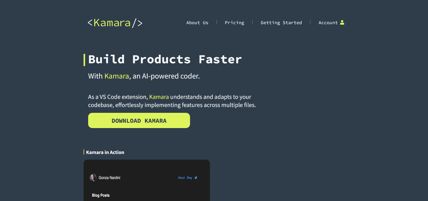 Screenshot of Kamara Website