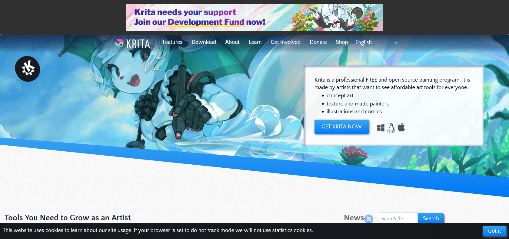 Screenshot of Krita Website