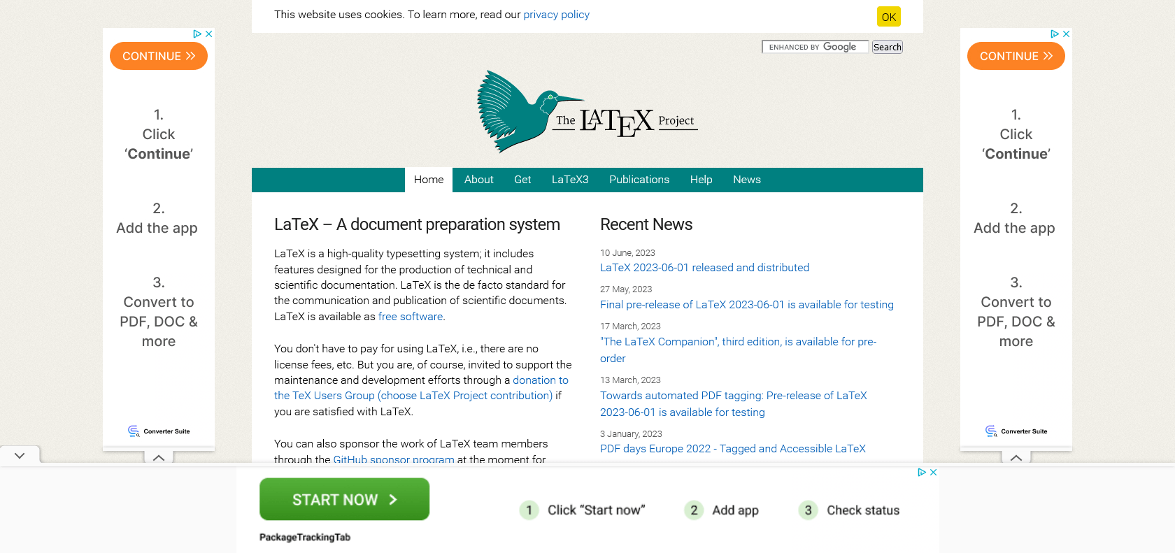 Screenshot of LaTeX Website