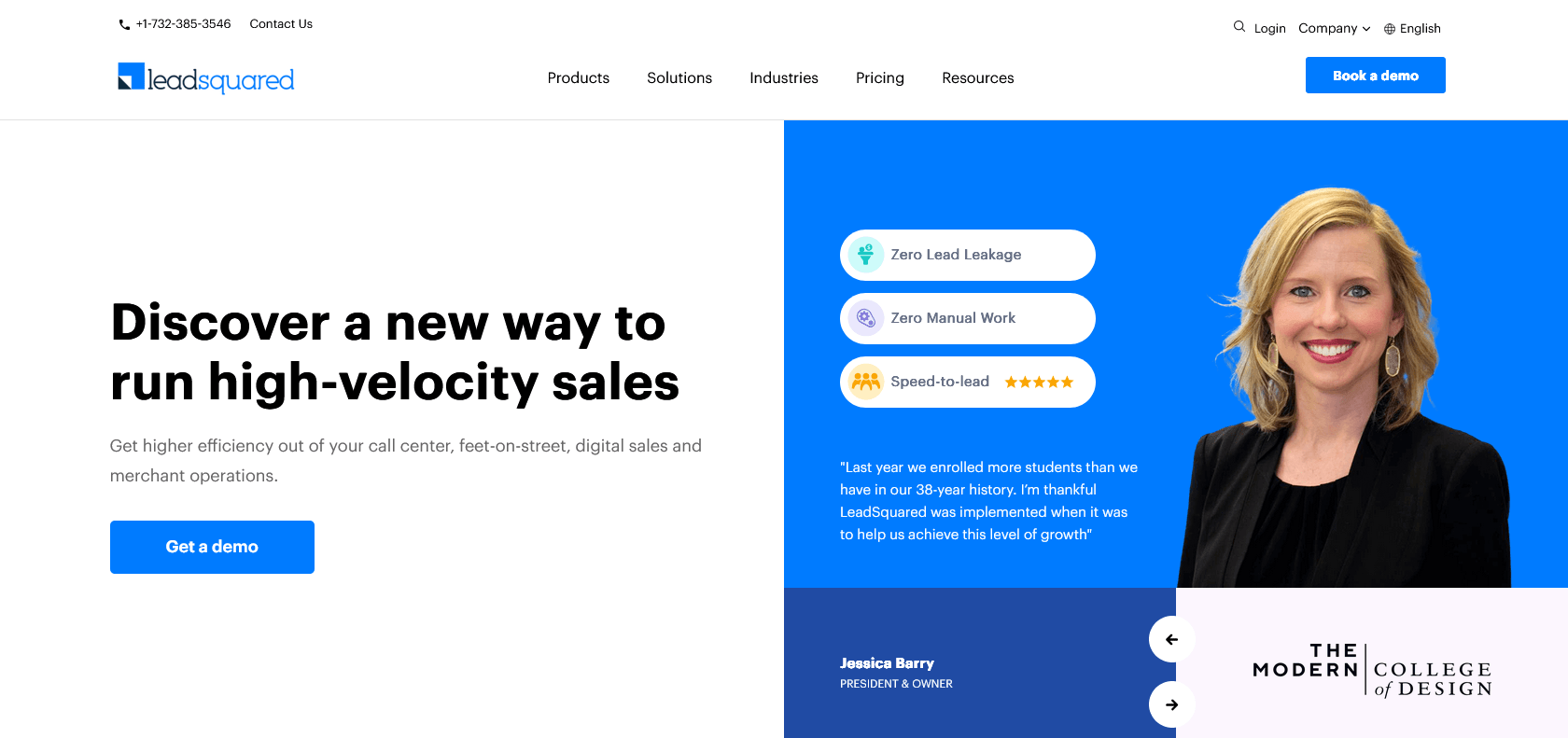 Screenshot of LeadSquared Website