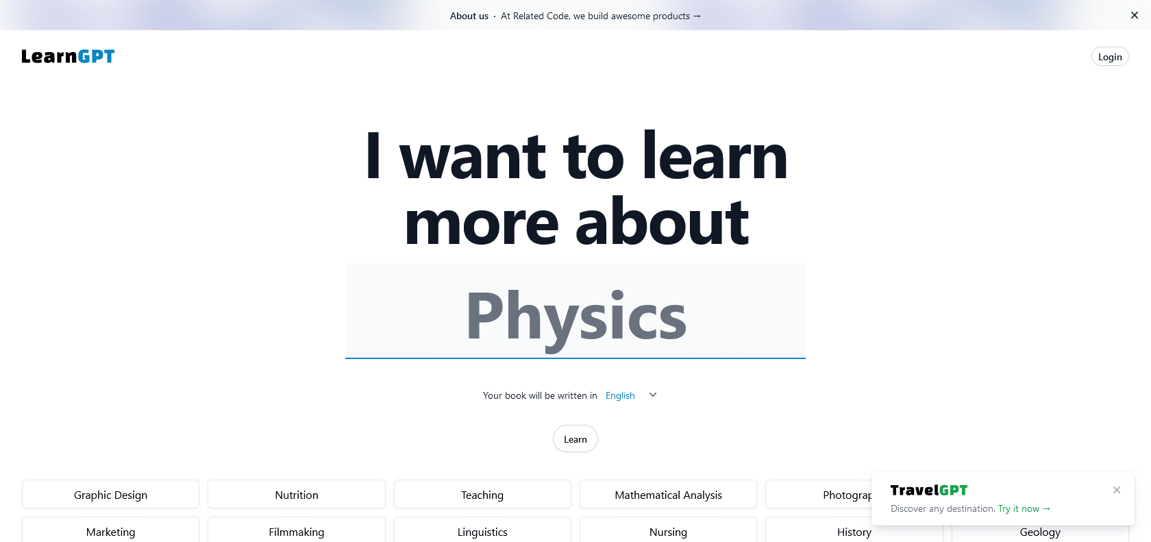 Screenshot of LearnGPT Website