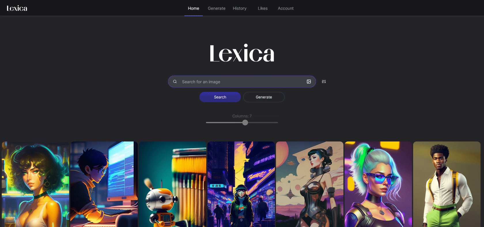 Screenshot of Lexica Website