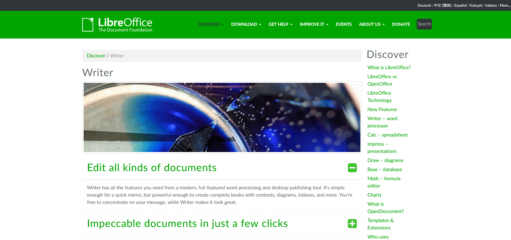 Screenshot of LibreOffice Writer Website