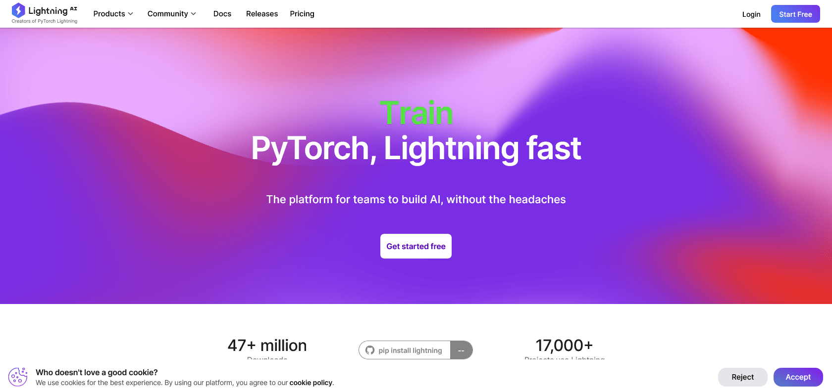 Screenshot of Lightning AI Website