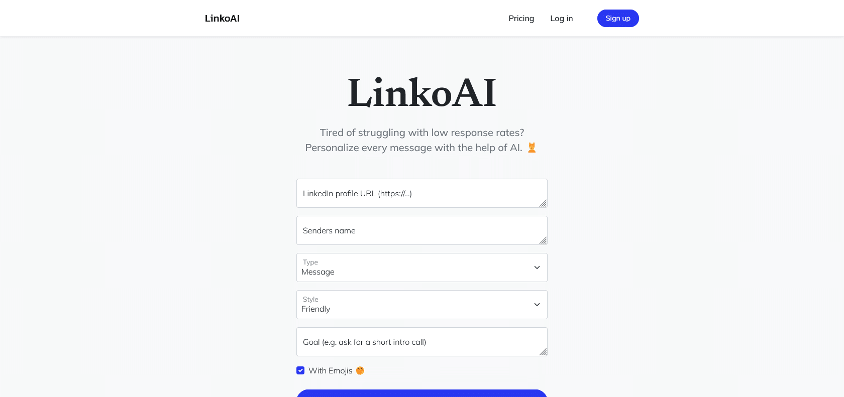 Screenshot of LinkoAI Website