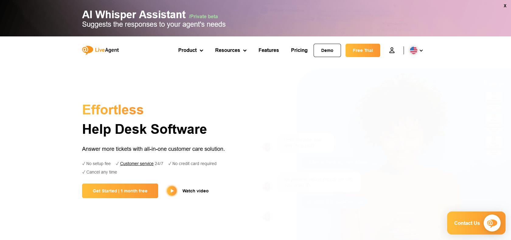 Screenshot of LiveAgent Website