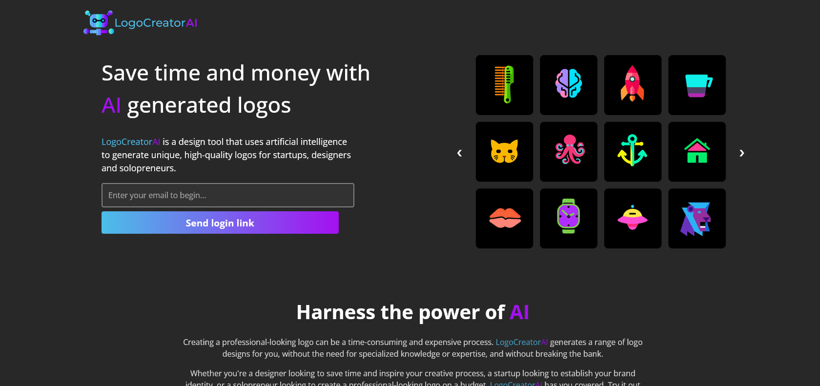 Screenshot of LogoCreatorAI Website