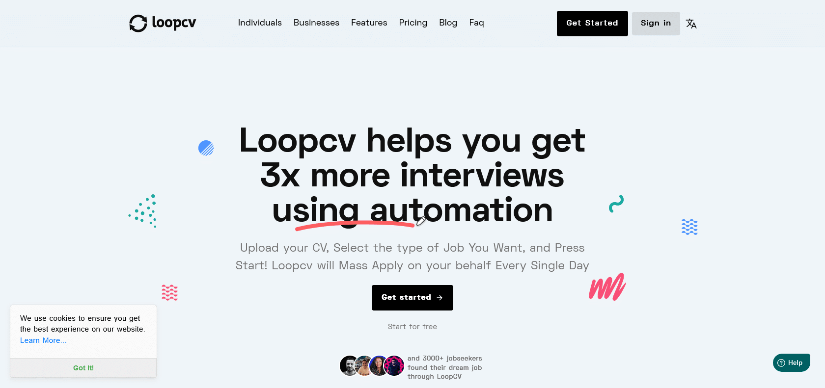 Screenshot of Loopcv Website