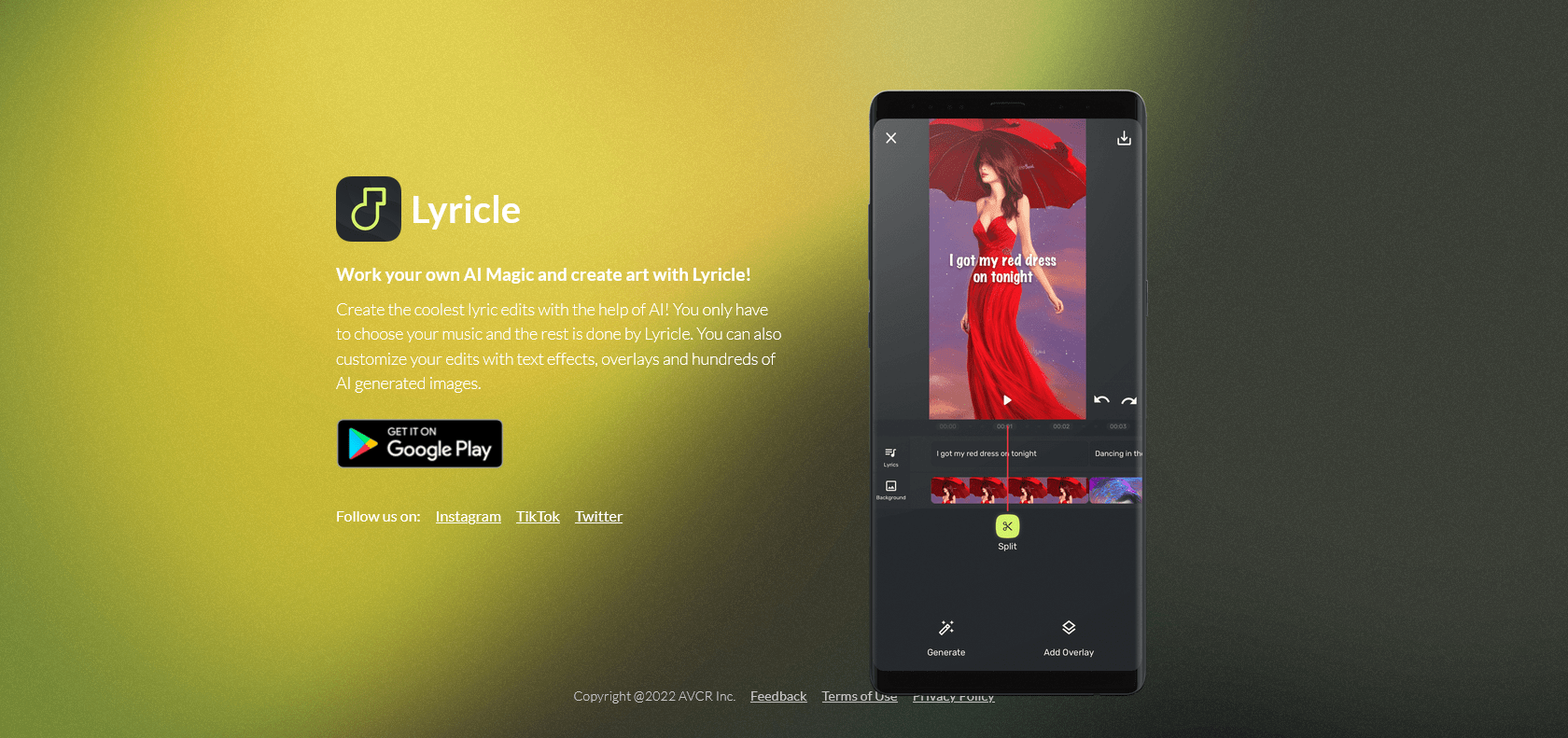 Screenshot of Lyricle AI Lyrics Video Maker Website