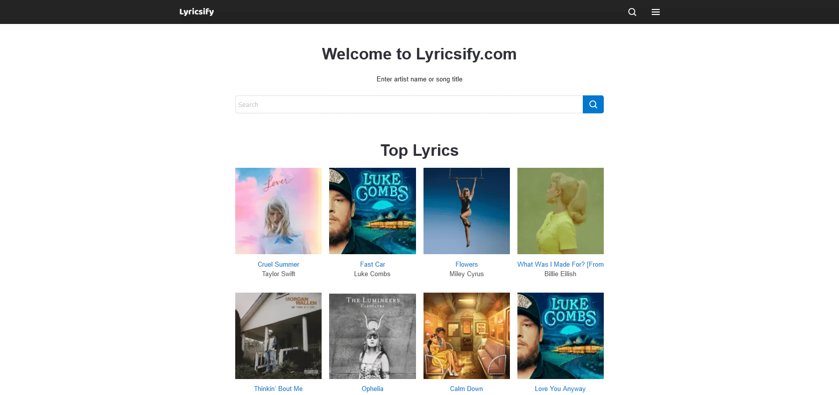 Screenshot of Lyricsify Website