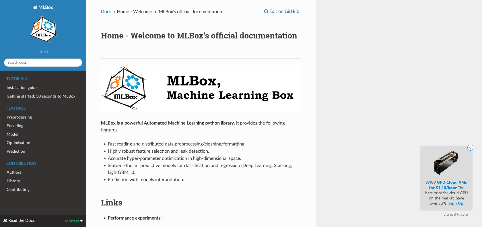 Screenshot of MLbox Website