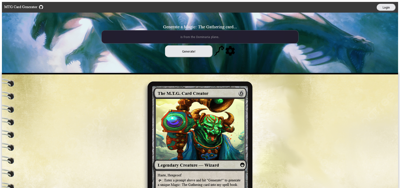 Screenshot of MTG. Card Creator Website