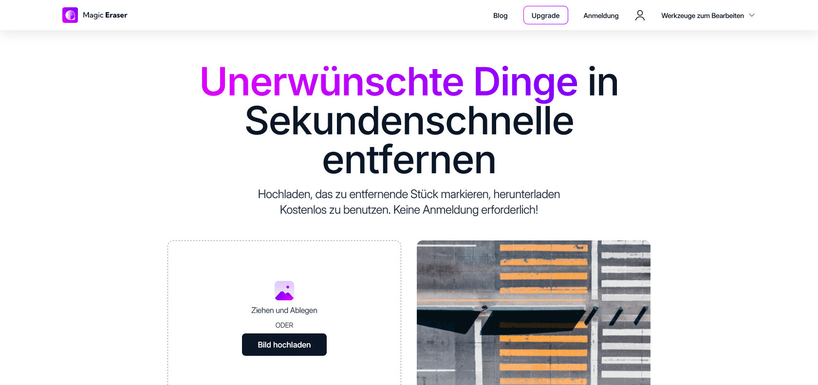 Screenshot of Magic Eraser Website