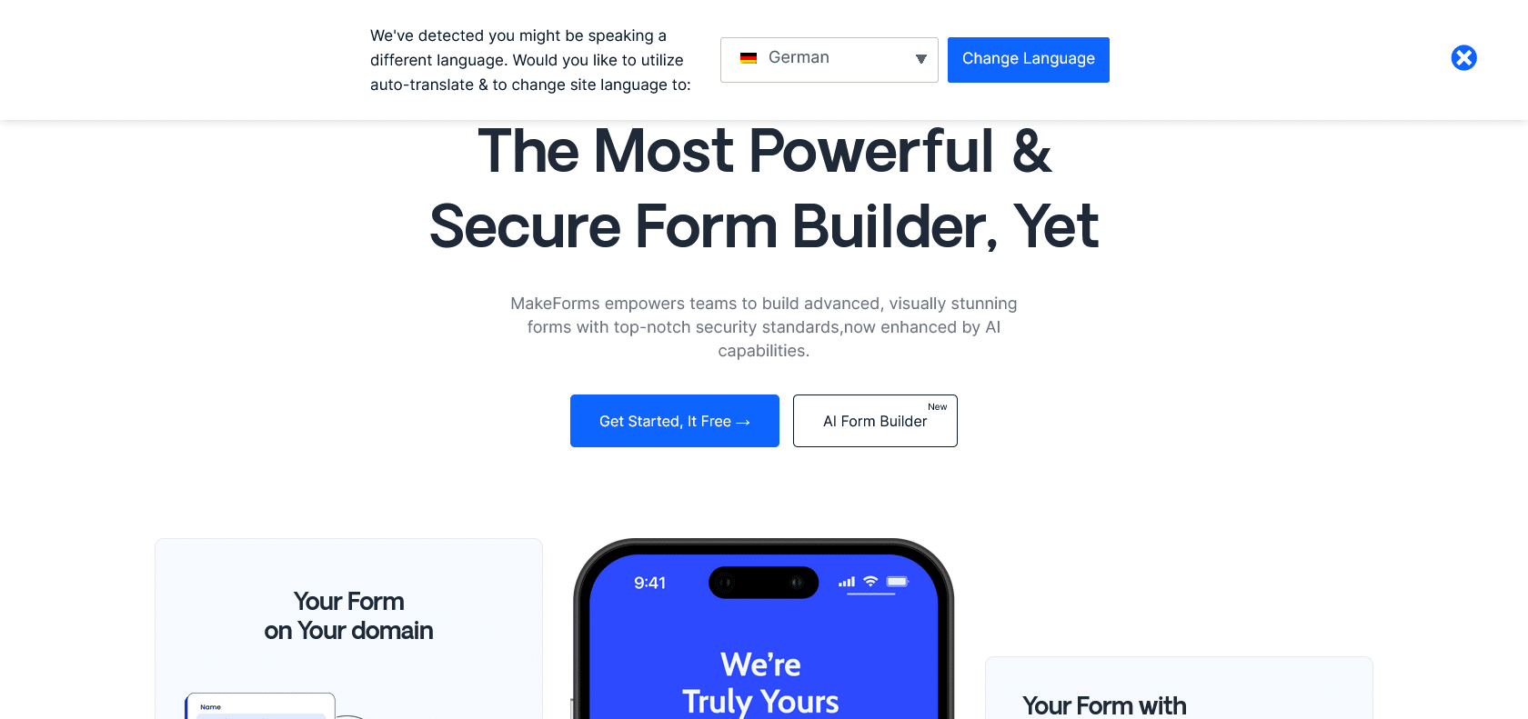 Screenshot of MakeForms.io Website