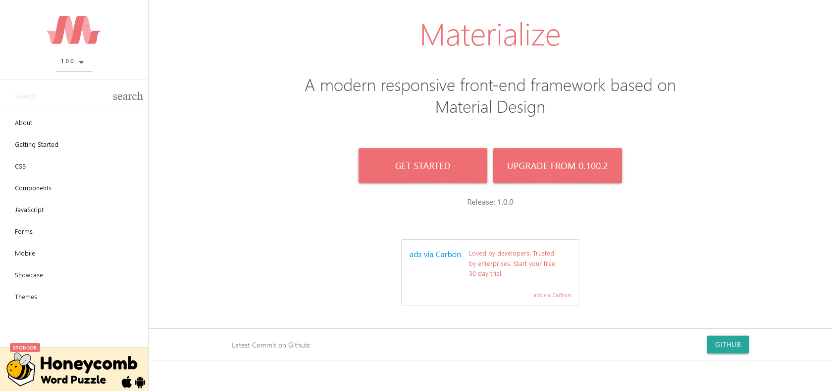 Screenshot of Materialize CSS Website