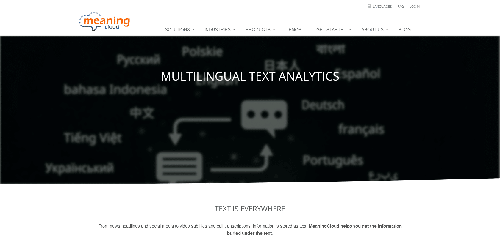 Screenshot of MeaningCloud Text Classification Website