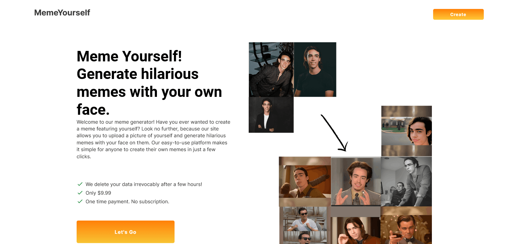 Screenshot of MemeYourself Website