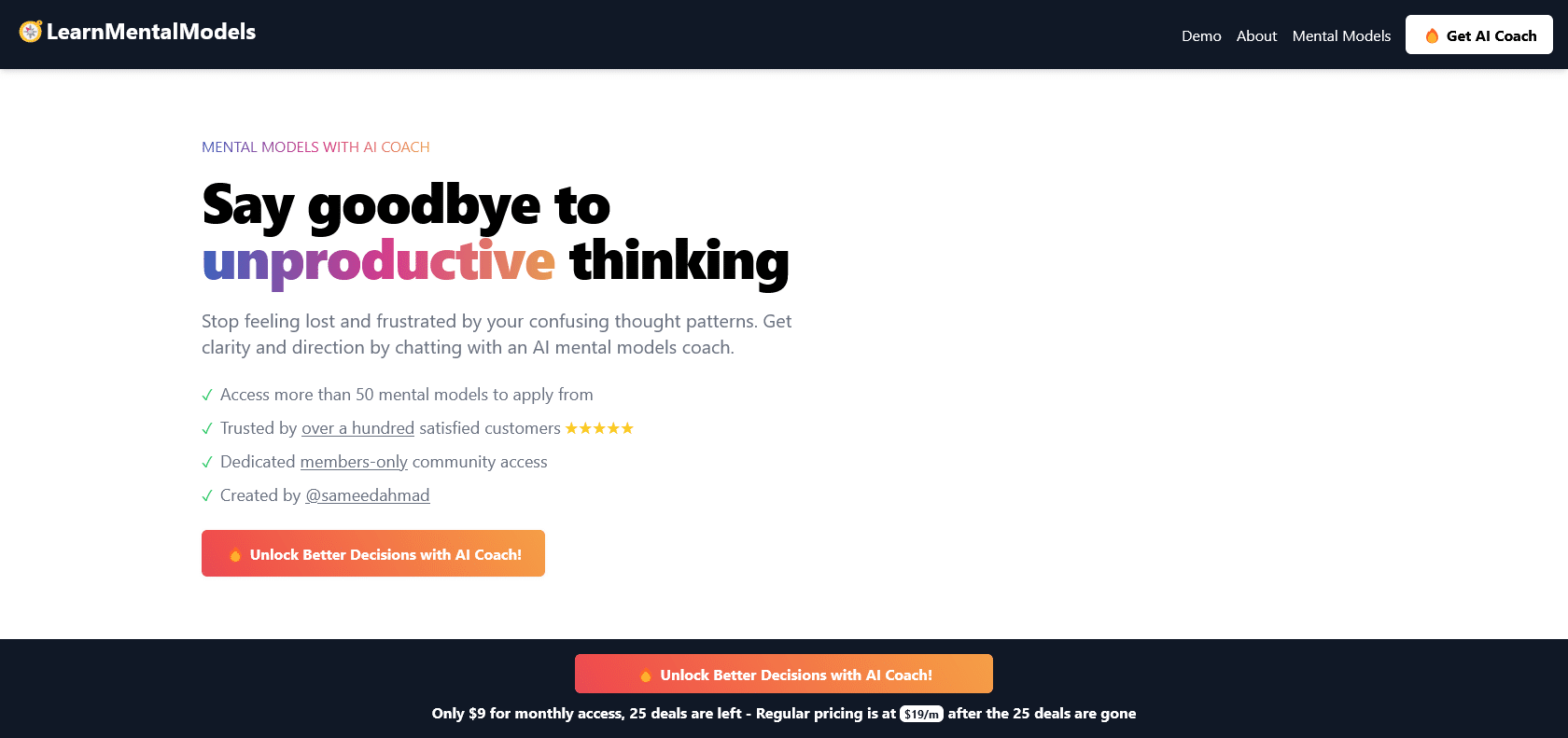 Screenshot of Mental Models AI Website