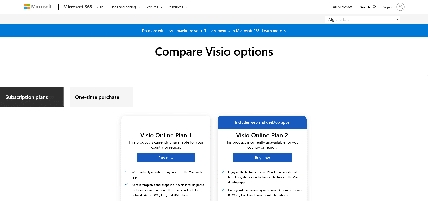 Screenshot of Microsoft Visio Website