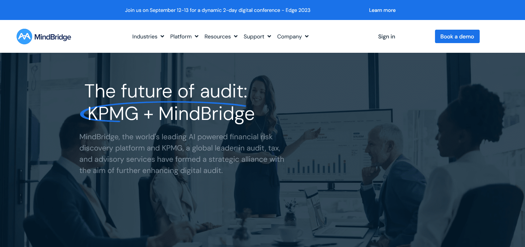 Screenshot of MindBridge Ai Website