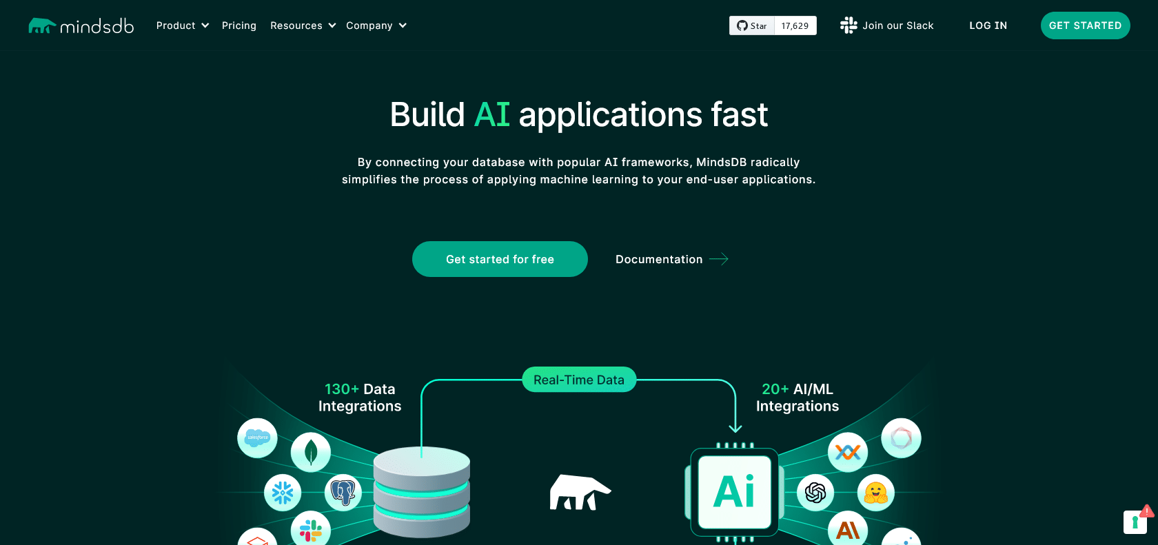 Screenshot of MindsDB Website