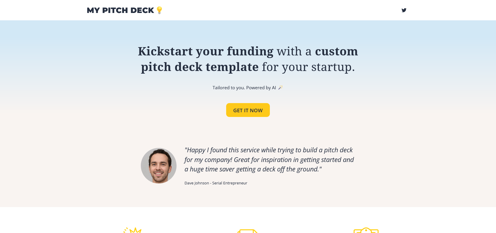 Screenshot of My Pitch Deck Website