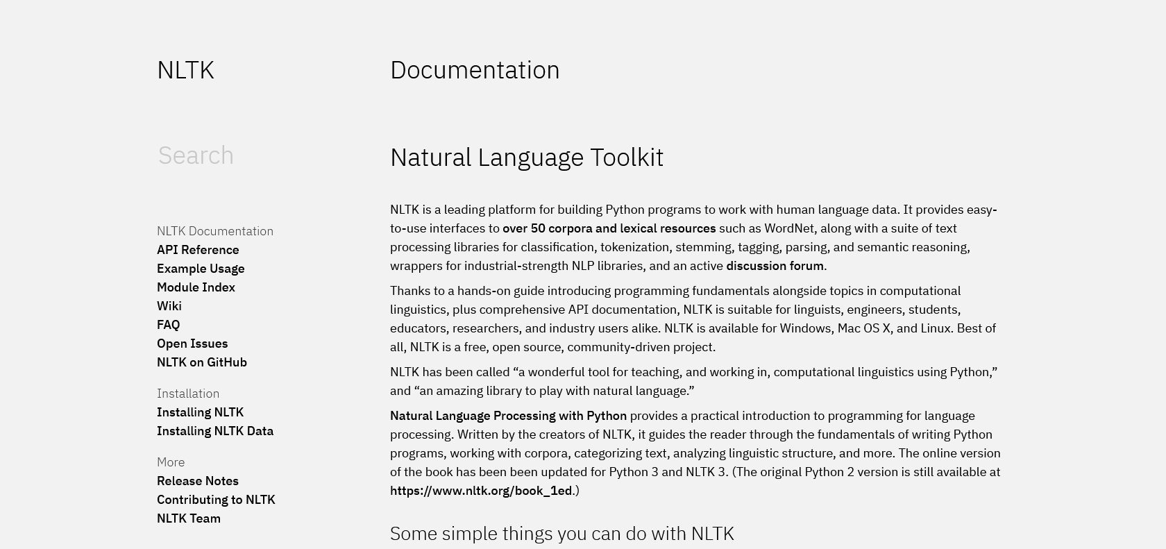 Screenshot of NLTK (Natural Language Toolkit) Website