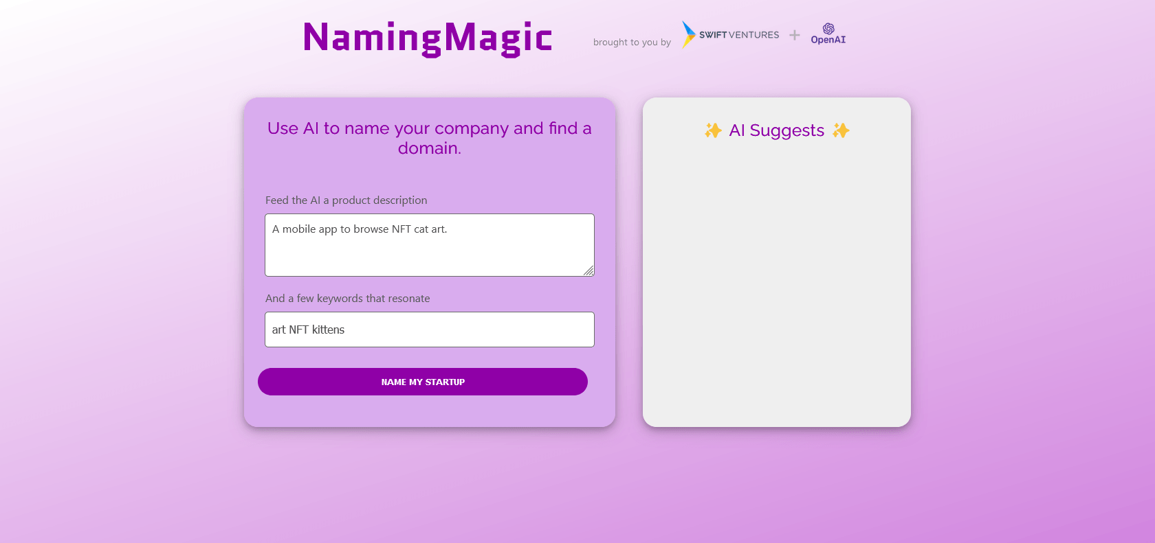 Screenshot of Naming Magic Website