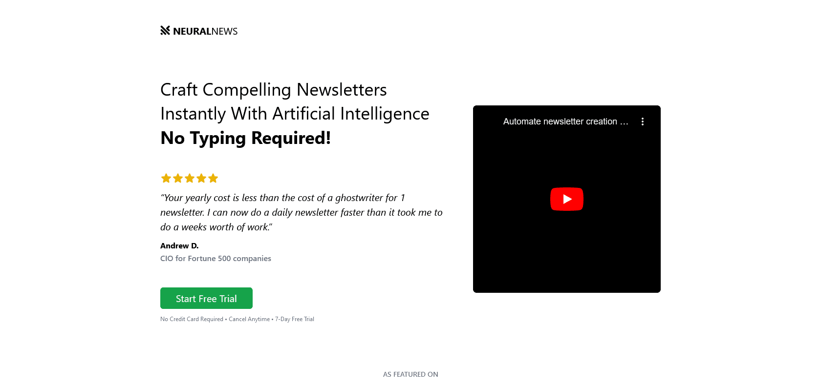 Screenshot of Neural Newsletters Website