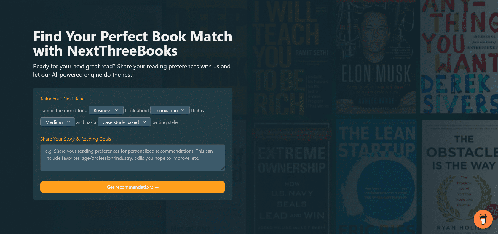 Screenshot of NextThreeBooks Website