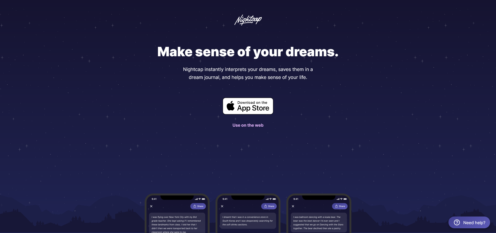 Screenshot of Nightcap Website