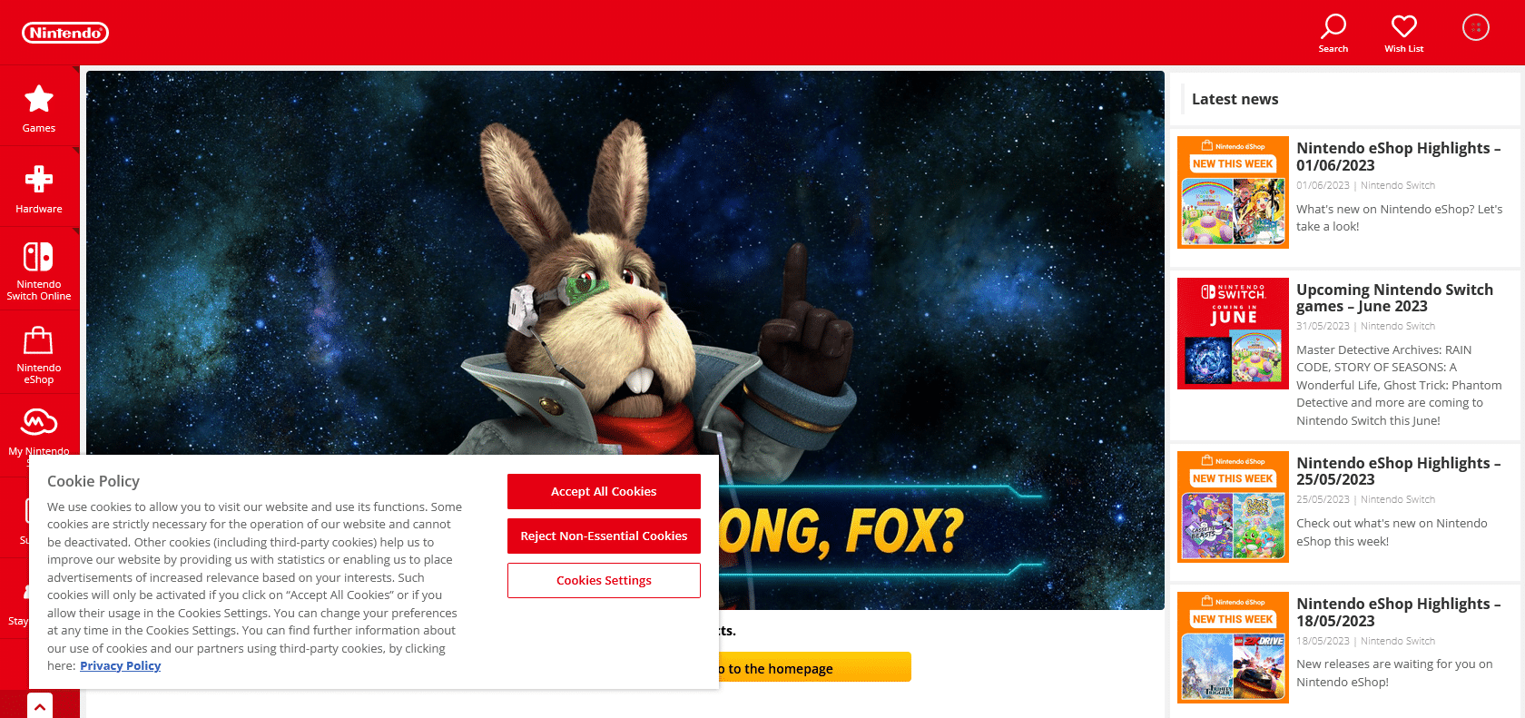 Screenshot of Nintendogs Website