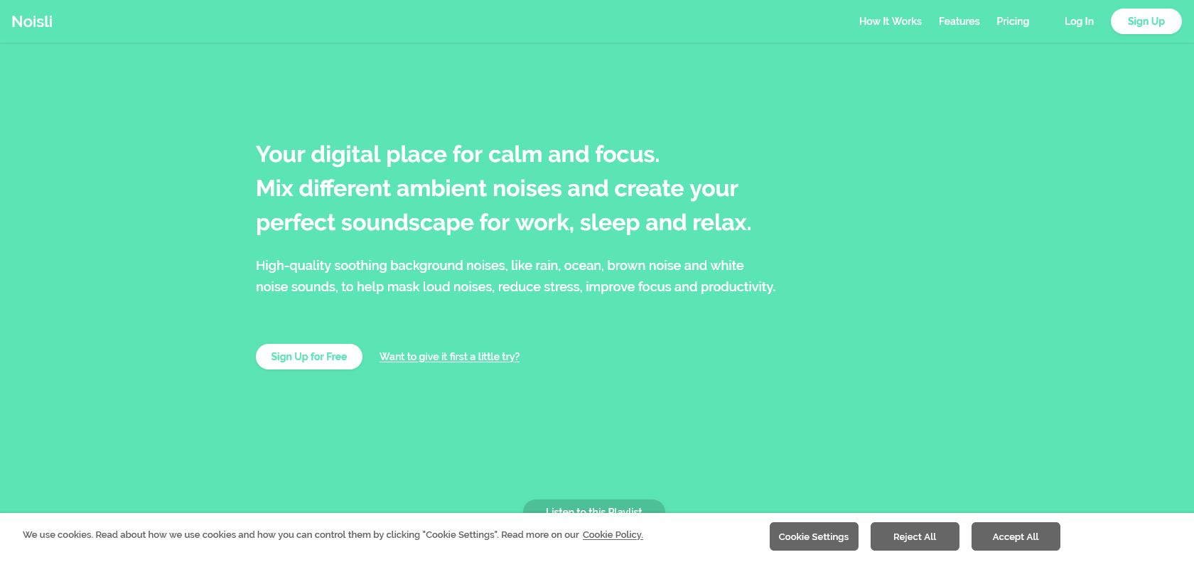 Screenshot of Noisli Website