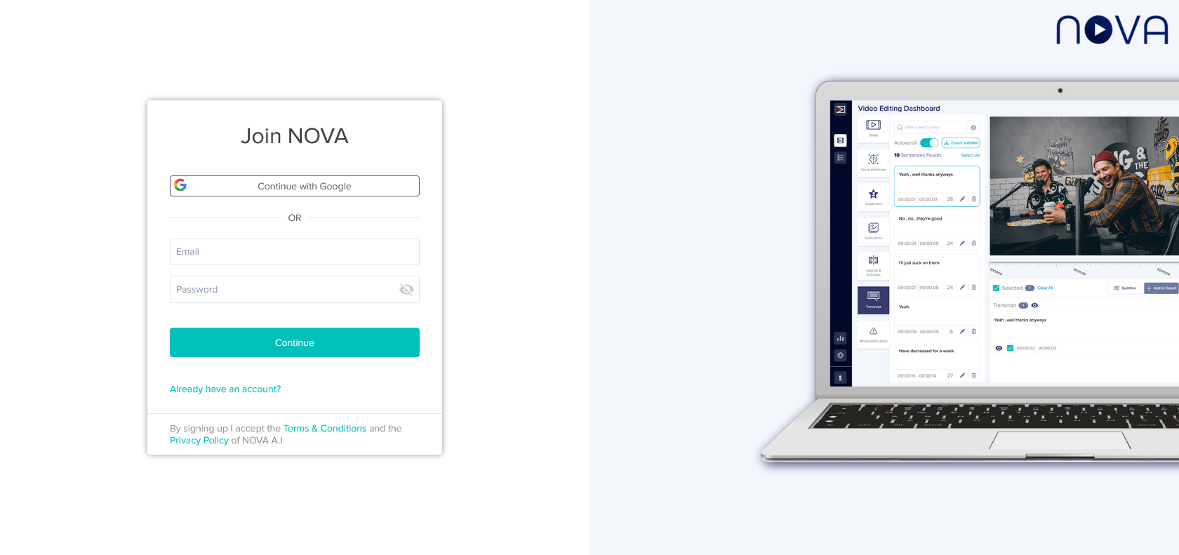 Screenshot of Nova AI Website