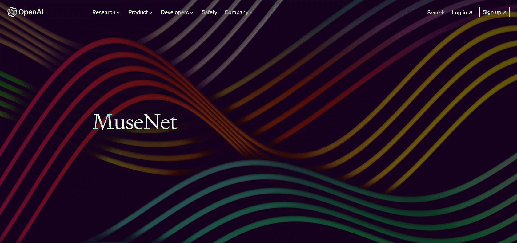 Screenshot of OpenAI MuseNet Website