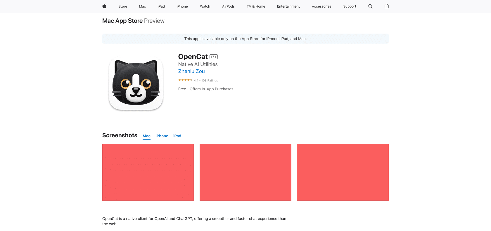 Screenshot of OpenCat Website