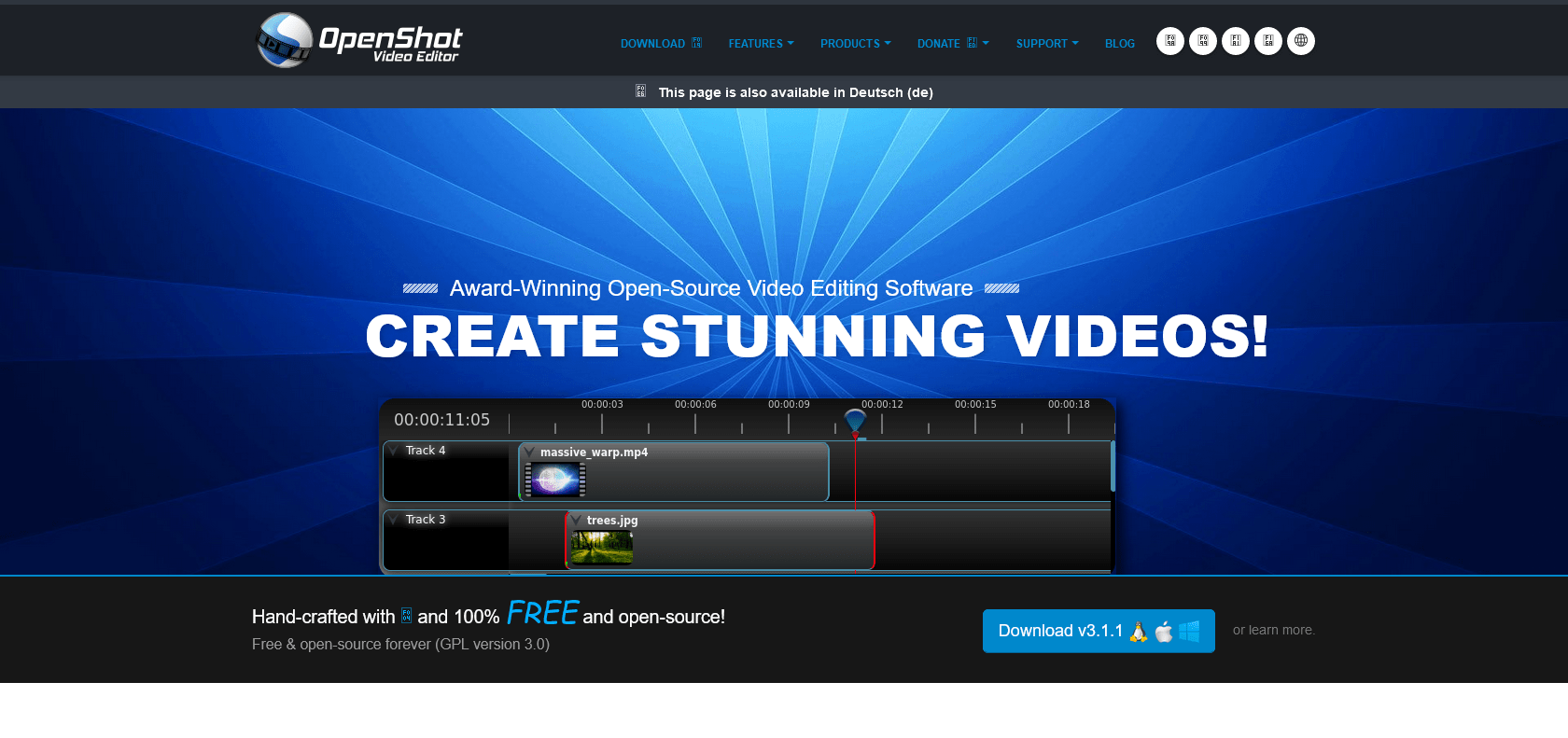 Screenshot of OpenShot Video Editor Website