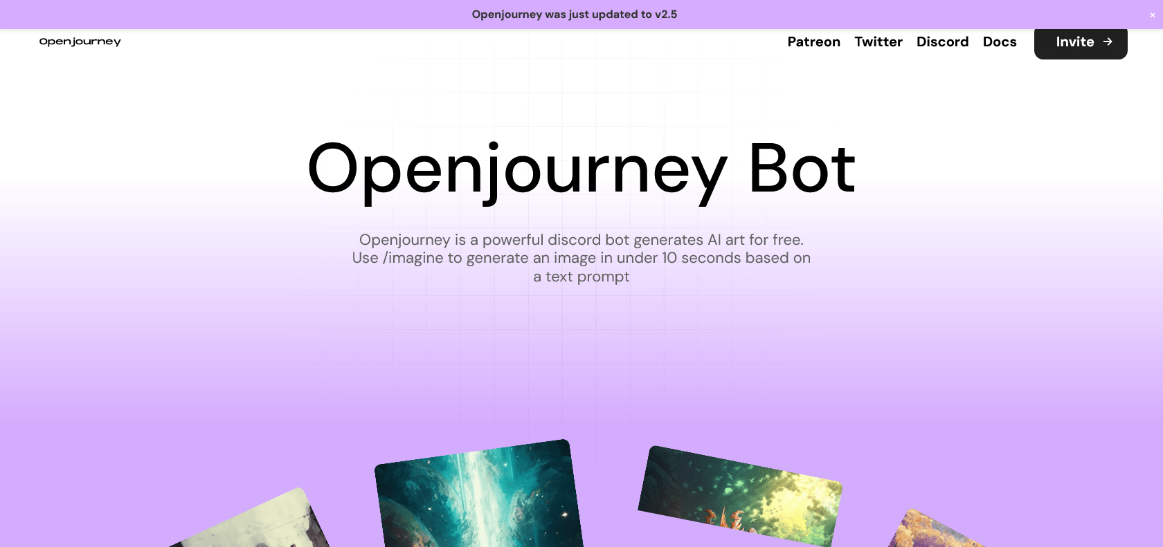 Screenshot of Openjourney Bot Website