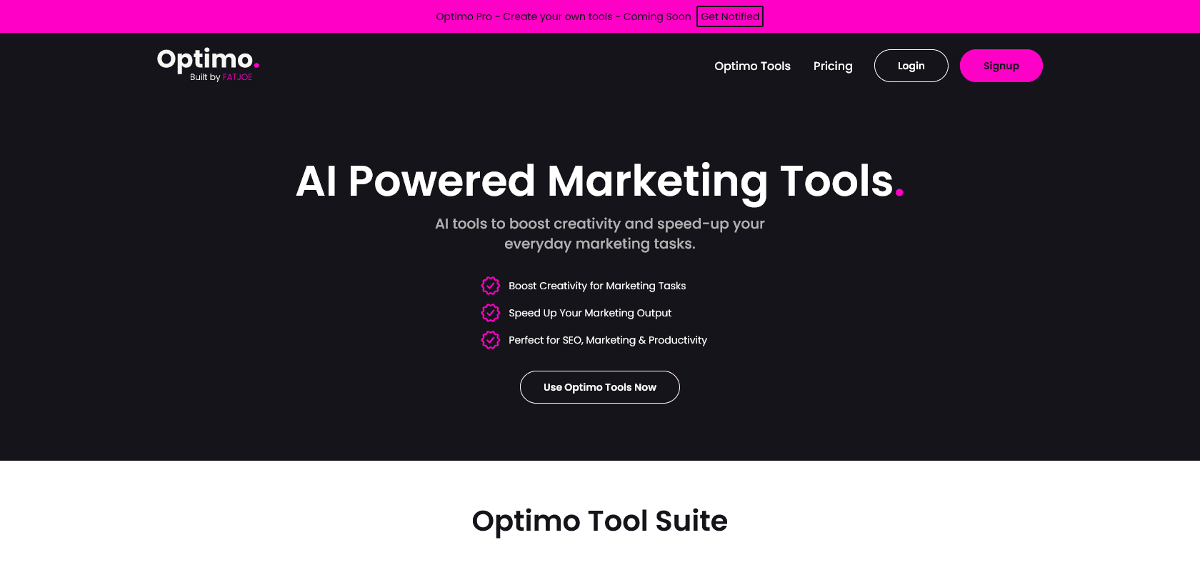 Screenshot of Optimo Website