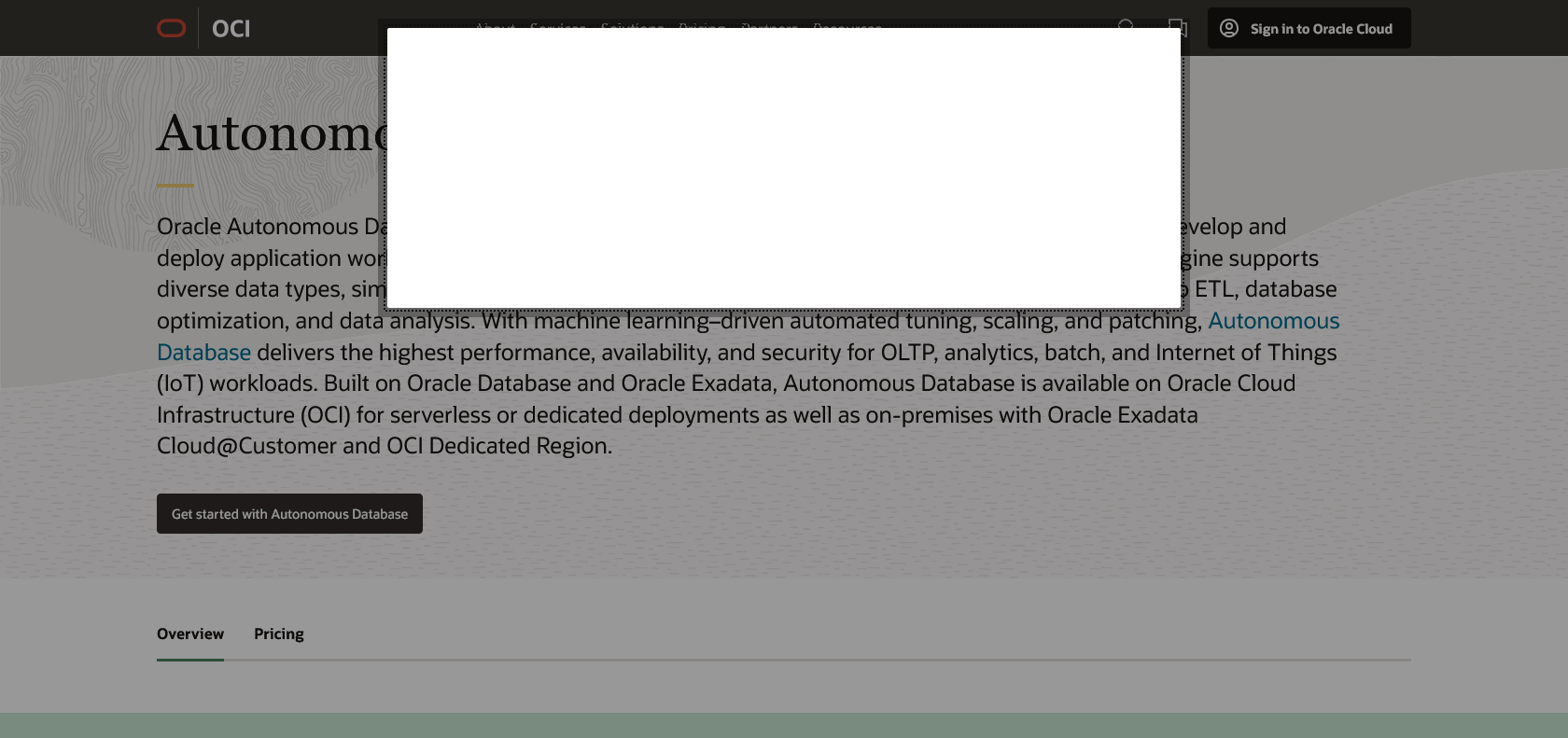 Screenshot of Oracle Autonomous Database Website