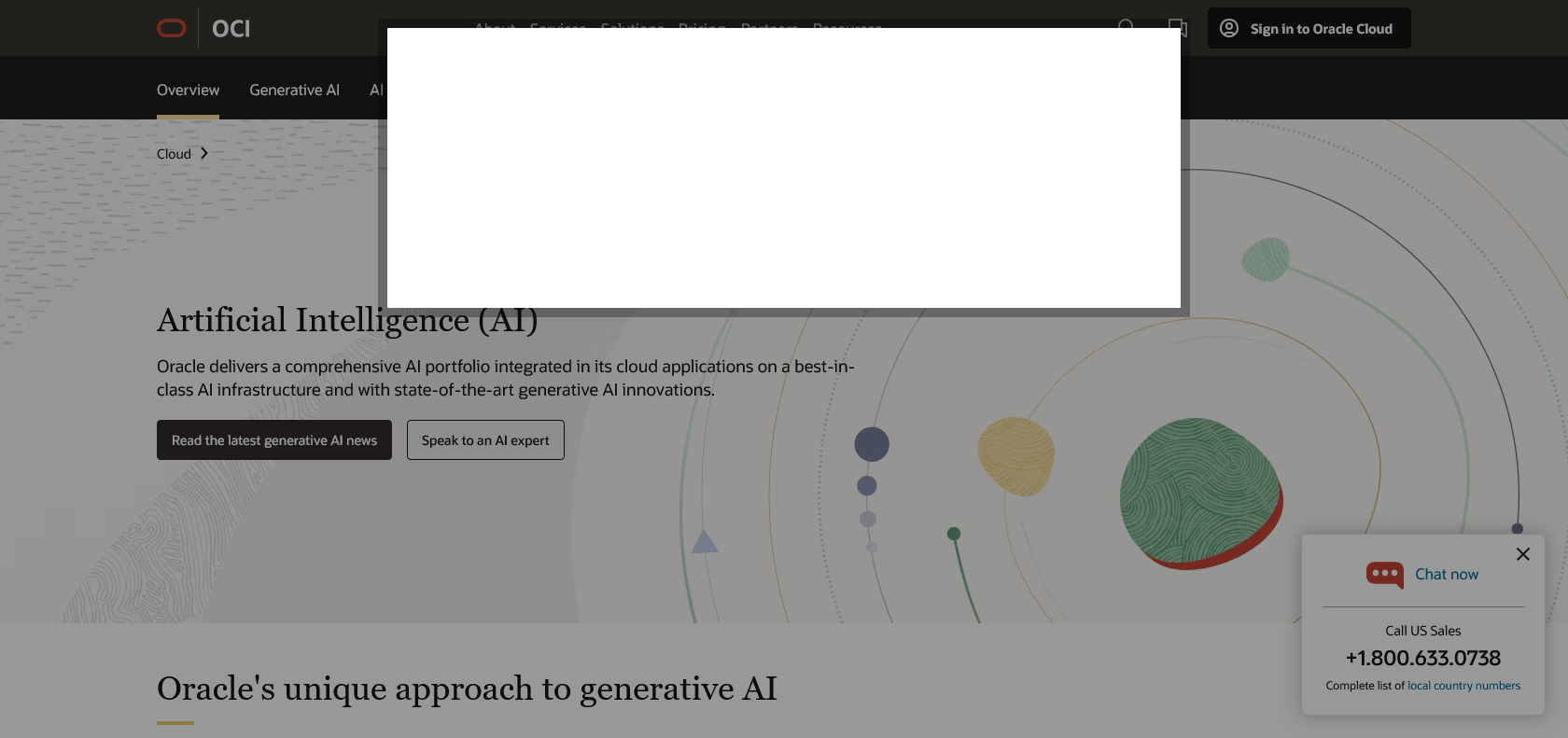 Screenshot of Oracle Cloud AI Website